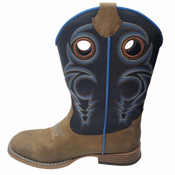 Twister by M&F Western 87336 Kids Western Cowboy Boots Brown Blue Square Toe 3 - Picture 5 of 8